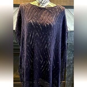 Adele NWT  Knit Light Weight Cape Poncho Sweater NAVY Blue One Size Fits Most